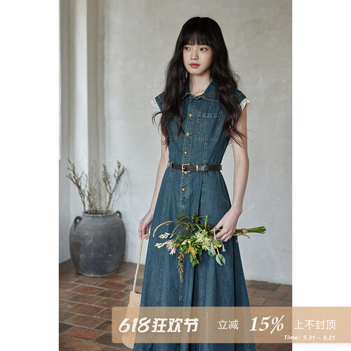 夕蒙2026新款夏气质裙子独特别致小众高级小个子复古牛仔连衣裙女