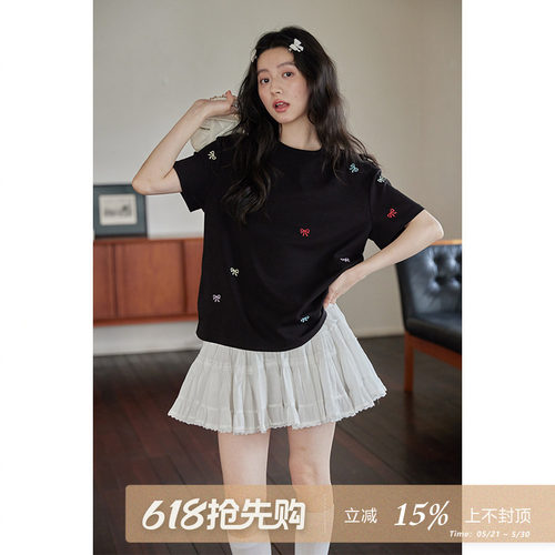 夕蒙2026新款夏小个子设计感小众短袖宽松休闲黑色气质t恤上衣女