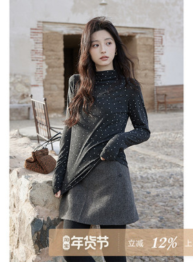 夕蒙2025新款冬季绝美内搭打底衫上衣高级感可外穿半高领波点t恤