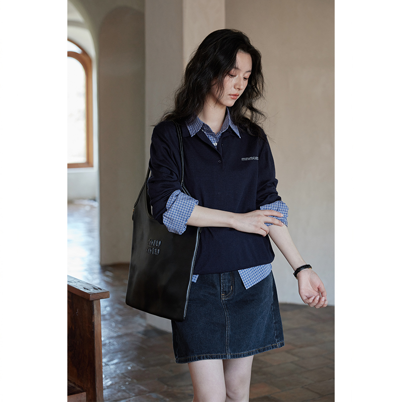 夕蒙2025新款秋小个子宽松小众休闲长袖polo领套头针织衫上衣女