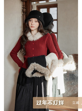 夕蒙2025新款冬季韩系巨好看气质上衣修身小众毛领套头新年毛衣女