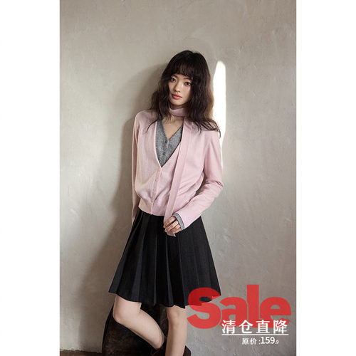 【反季清仓】春季韩系气质上衣小个子绝美漂亮假两件飘带针织衫女