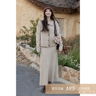 夕蒙2025新款 韩系气质软糯慵懒风高级感宽松毛衣半身裙两件套 冬季