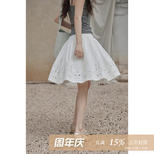 夕蒙2026新款春夏韩系漂亮好看裙子独特设计感白色镂空a字半身裙