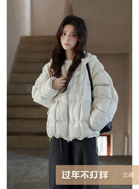 夕蒙2025新款冬季韩系巨好看假两件小众小个子针织拼接羽绒服外套