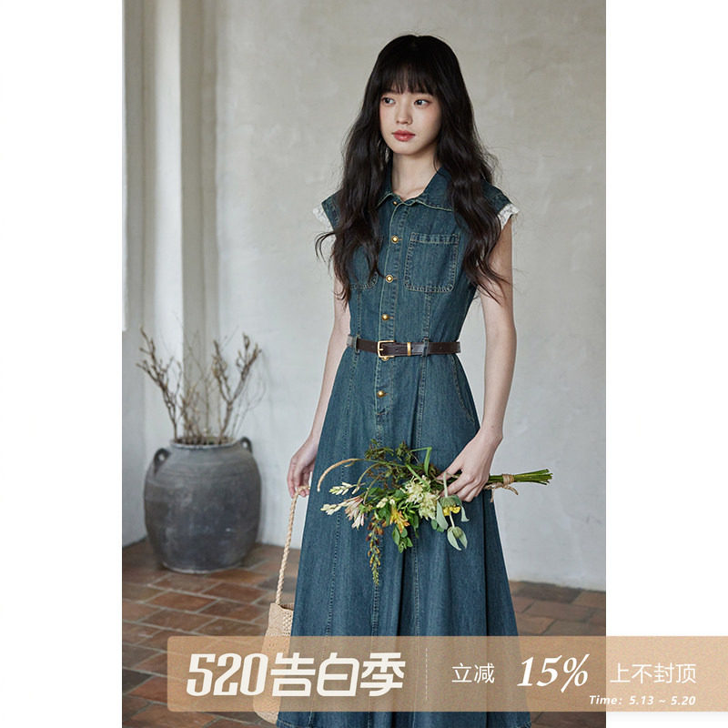 夕蒙2026新款夏气质裙子独特别致小众高级小个子复古牛仔连衣裙女