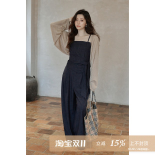 夕蒙2026新款秋季韩系穿搭轻熟高知一整套装吊带背心裤子外搭开衫