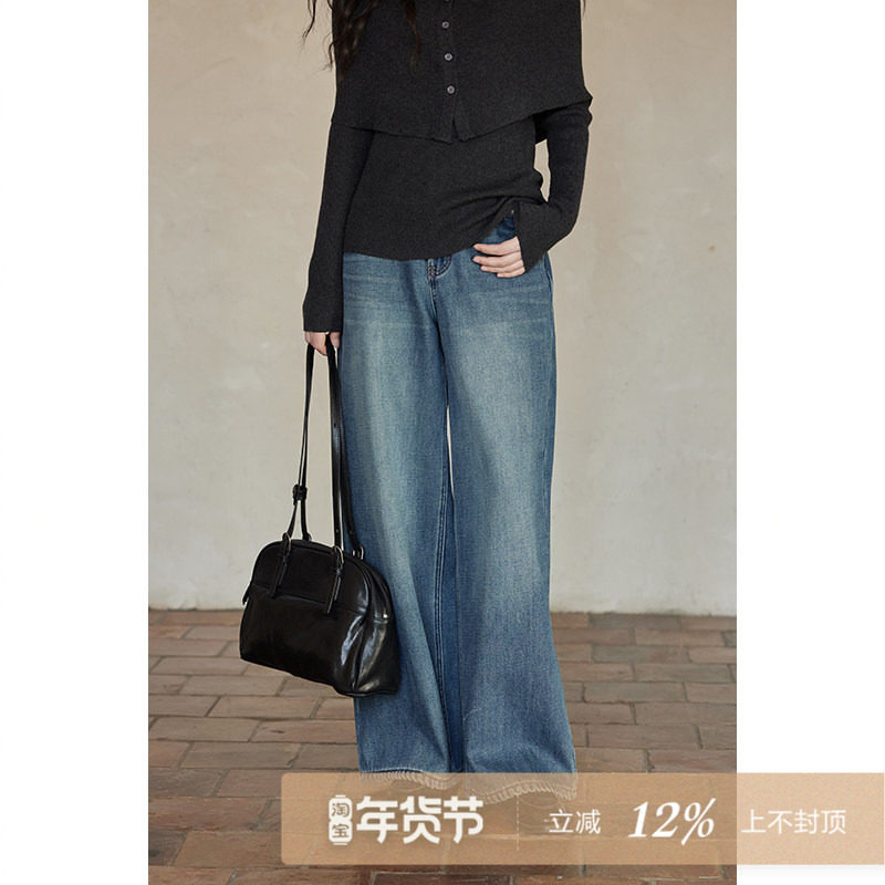 夕蒙2025新款冬季韩系气质裤子小个子巨好看阔腿裤高腰复古牛仔裤,女装/女士精品,牛仔裤,淘宝优惠券,粉丝福利购,淘宝优惠卷