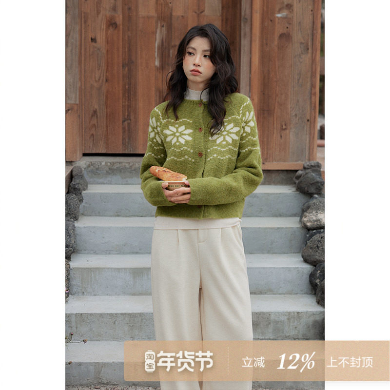 夕蒙2025新款冬季韩系气质针织衫上衣复古小个子费尔岛开衫毛衣女