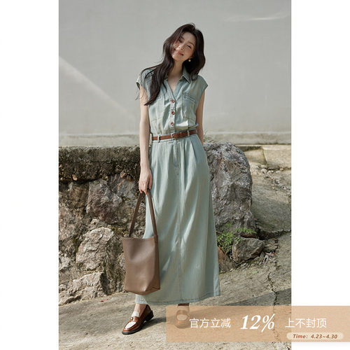 夕蒙2026新款夏韩系气质裙子小个子小众独特浅蓝复古牛仔连衣裙女