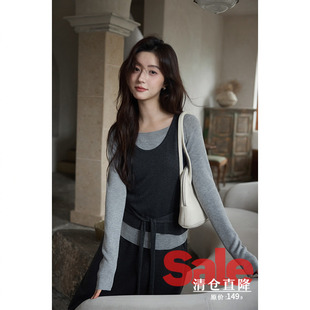 【清仓秒杀】秋独特超好看上衣修身设计感别致小众假两件针织衫女