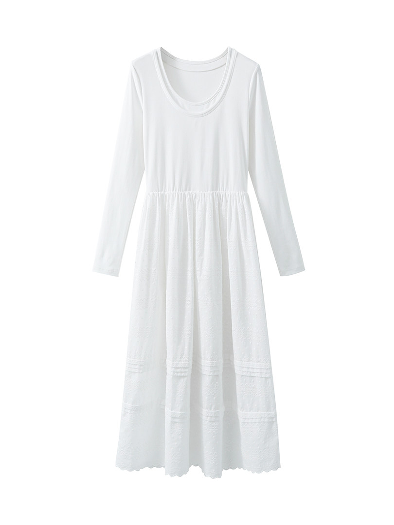 White long-sleeve midi dress on a white background