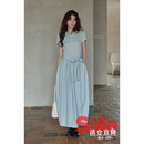 连衣裙 夏韩系气质流行裙子小众小个子蝴蝶结蓝色短袖 清仓秒杀