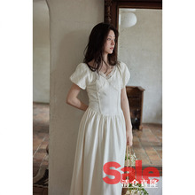 【直降清仓】夏韩系裙子绝美气质减龄别致高级感蕾丝杏色连衣裙女