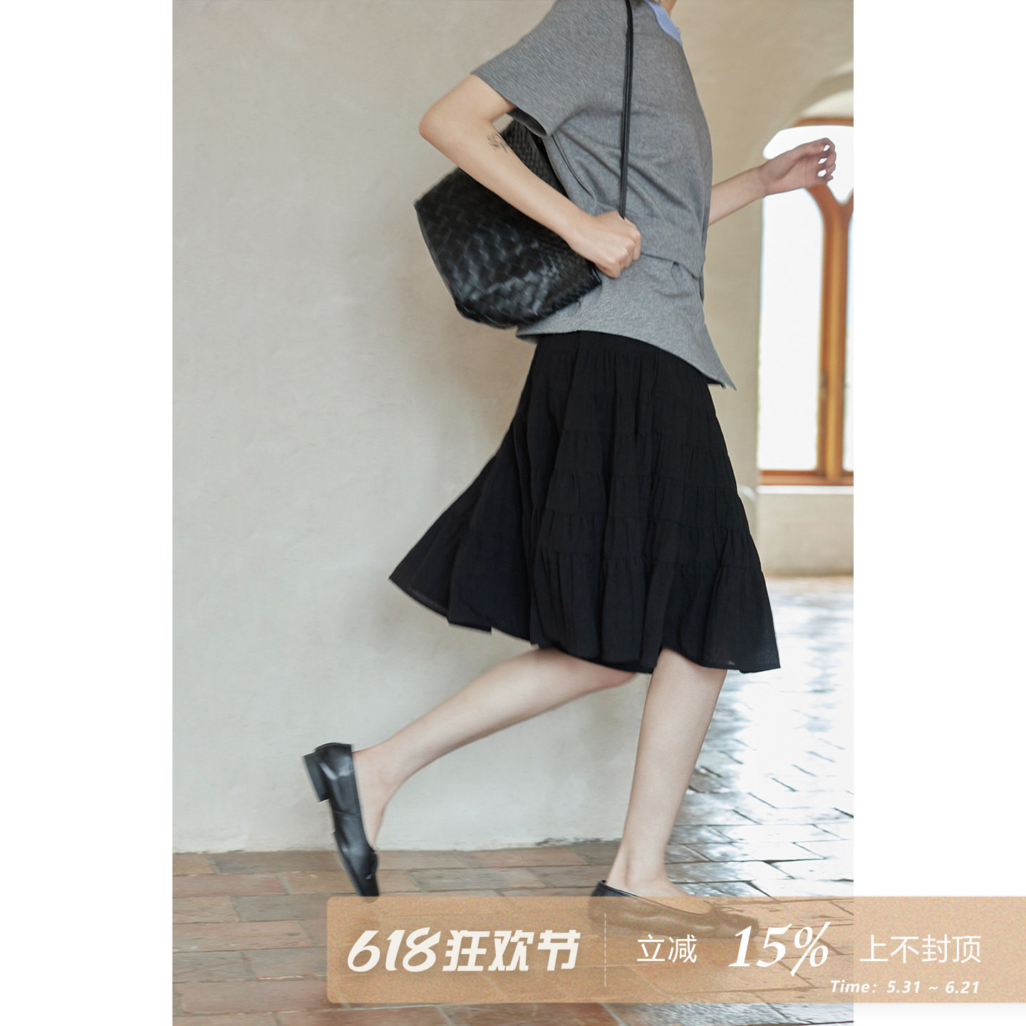 夕蒙2026新款夏季韩系黑色裙子蓬蓬蛋糕中裙拼接高腰a字半身裙女
