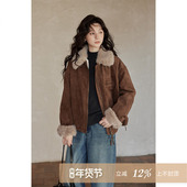 夕蒙2025新款 冬季 韩系巨好看小个子减龄独特流行咖色麂皮绒厚外套