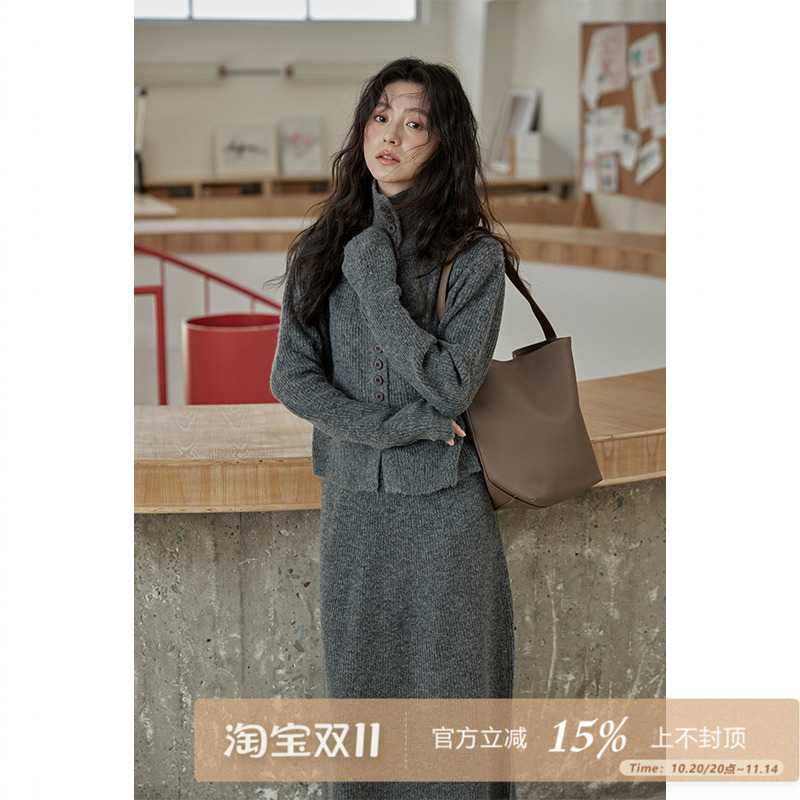 夕蒙2025新款秋冬时尚流行针织衫气质小众洋气软糯毛衣半身裙套装