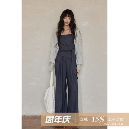 夕蒙2026新款春季韩系小个子小众独特高级针织上衣吊带裤子三件套
