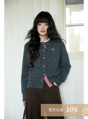 夕蒙2025新款冬季韩系独特气质针织衫小个子加厚外穿深色毛衣开衫