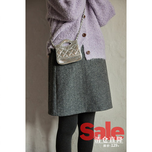 韩系流行半身裙小个子绝美高级小众灰色毛呢短裙 冬季 清仓秒杀