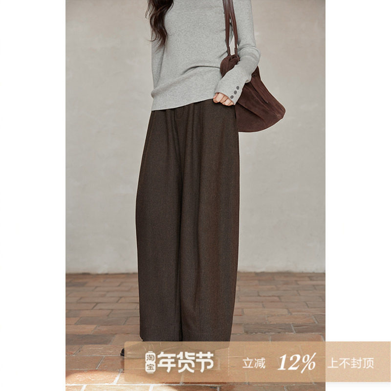 夕蒙2026新款冬季韩系气质裤子宽松高腰小个子慵懒感咖色休闲裤女,女装/女士精品,休闲裤,淘宝优惠券,粉丝福利购,淘宝优惠卷