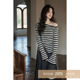 女 洋气小个子露肩条纹针织衫 夕蒙2026春秋季 韩系高级小众上衣时尚