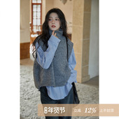 夕蒙新款 上衣秋冬季 设计感小众马甲法式 灰色背心毛衣女小个子无袖