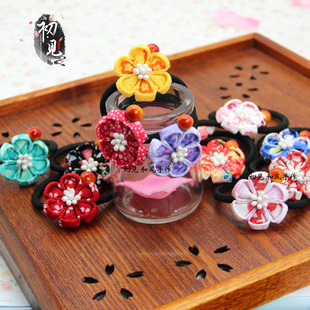 日系和风布艺手工樱花发圈花朵头饰梅花浆果发饰女孩儿童日常发绳