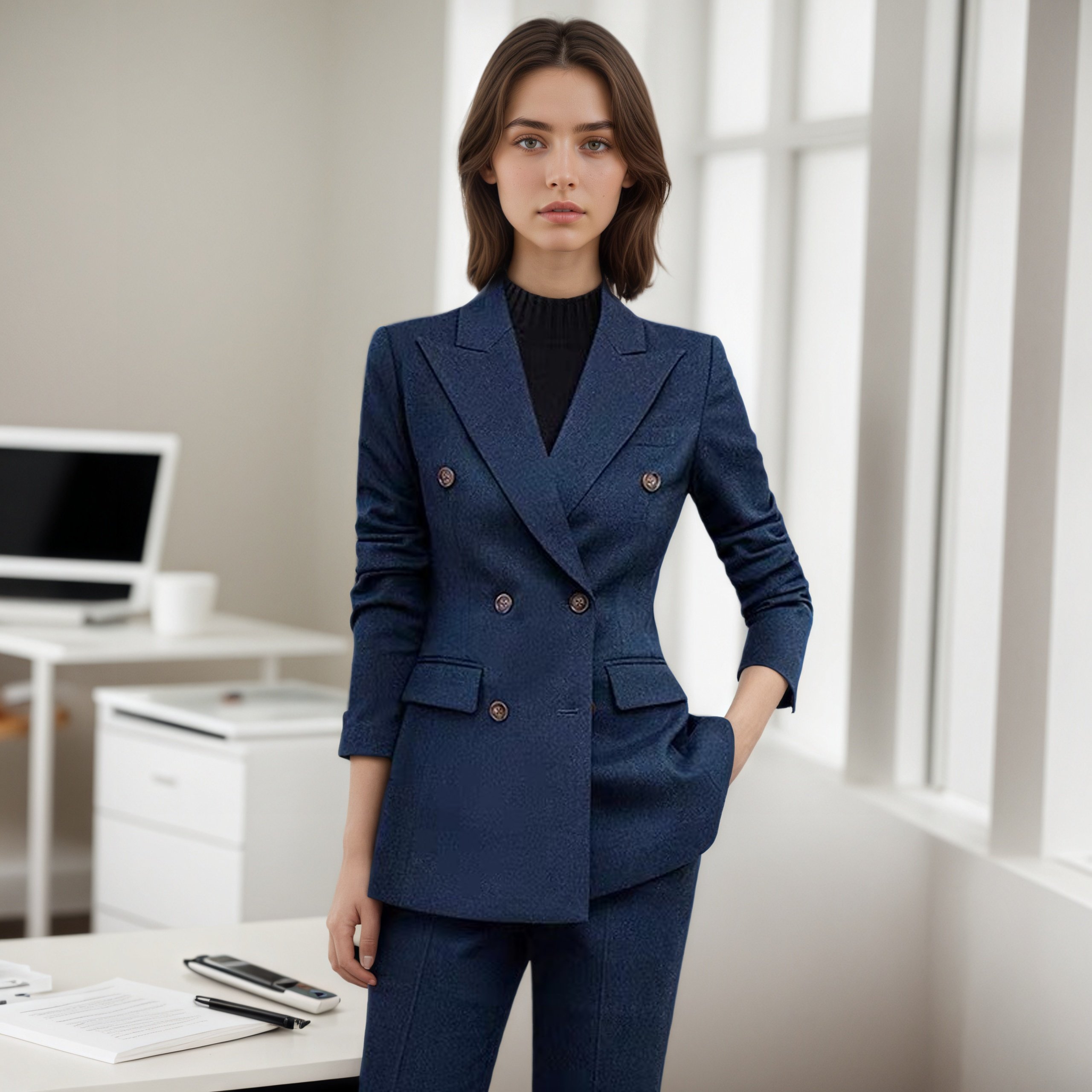 高端黑色西装套装女正装大学生面试公务员小个子加厚职业西服外套