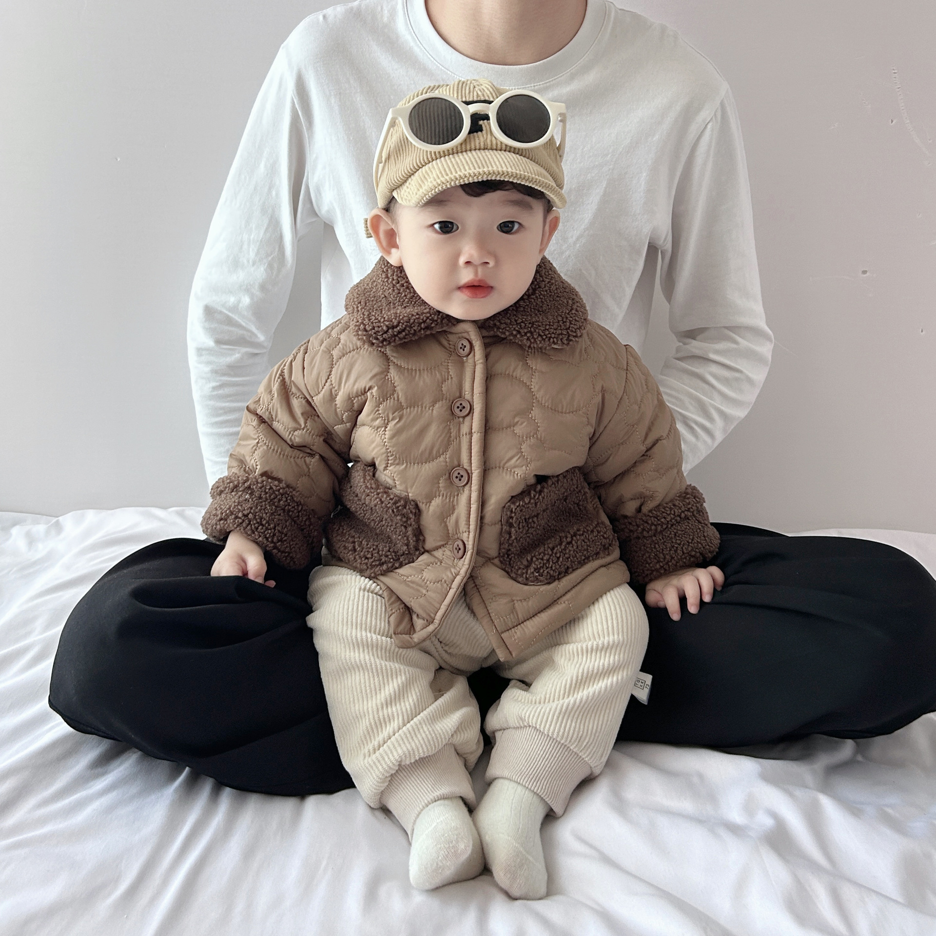 韩版男童冬季夹棉外套帅气宝宝拼色毛领加绒加厚棉服儿童保暖棉袄