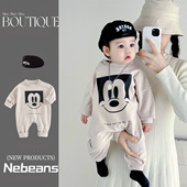 韩版 新生儿男女宝宝连身衣外出服棉质柔软卫衣春秋卡通哈衣爬 潮款