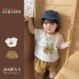 一岁宝宝夏季衣服男童凉爽短袖恤短裤儿童可爱洋气潮类全棉套装