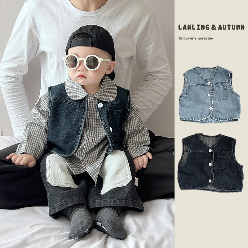 潮酷小男孩秋装牛仔马甲儿童春秋季洋气外穿百搭坎肩婴儿休闲背心