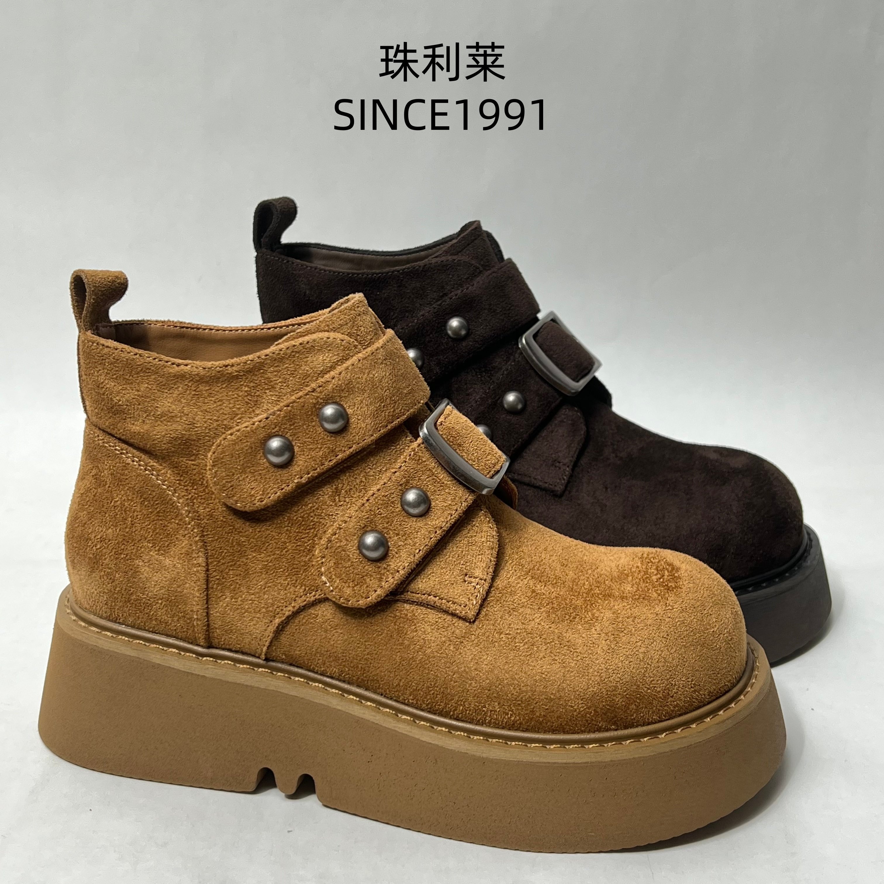 珠利莱英伦翻毛皮增高女机车靴