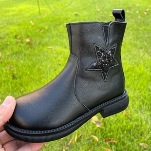 SP243639女童真皮百搭公主中筒靴子棉 2022冬款 斯乃纳童鞋 专柜同款