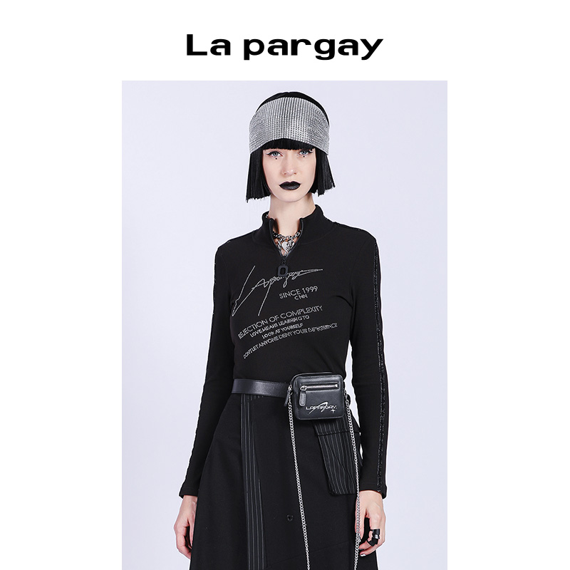 Lapargay纳帕佳2023新款女装黑色打底上衣百搭修身长袖高领针织衫