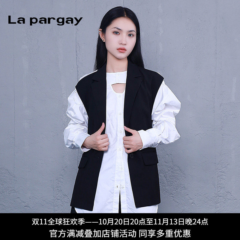 纳帕佳V领无袖两穿显瘦衬衫