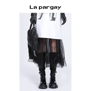 Lapargay纳帕佳2023新款 长裙蕾丝裙A字网纱裙潮ins 半裙中长款 时尚