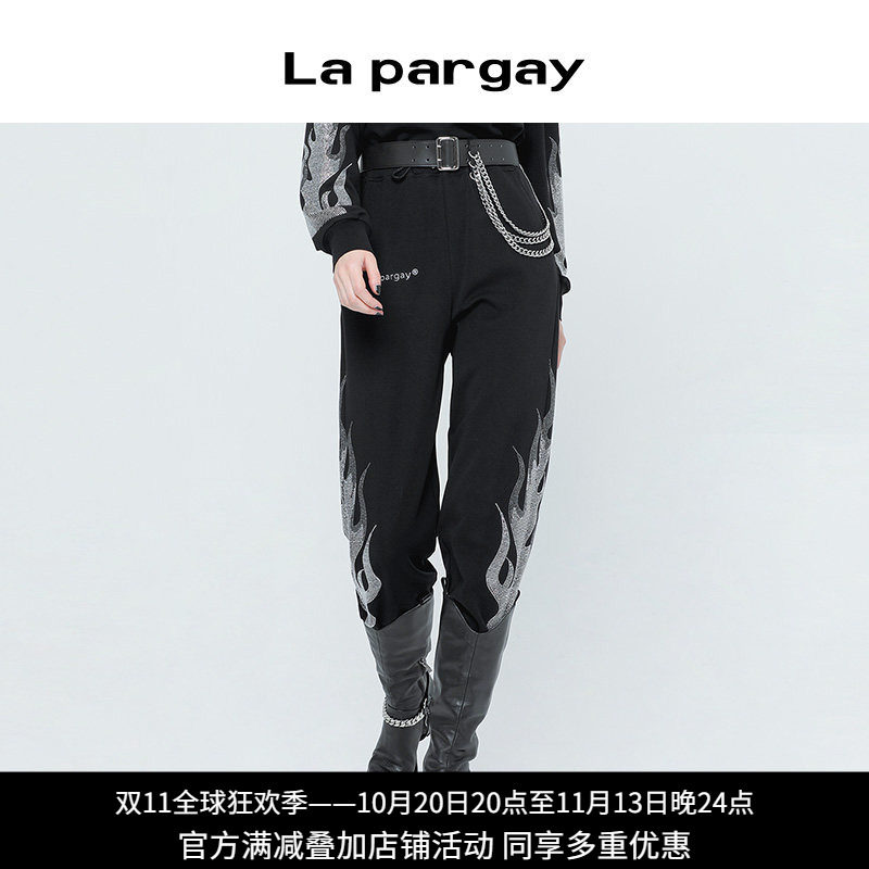Lapargay高腰黑色休闲裤