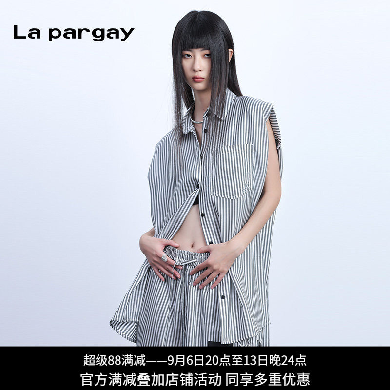 纳帕佳宽松小众系扣无袖棉条纹