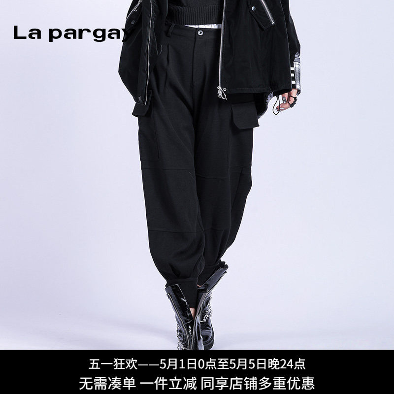 纳帕佳甜酷高腰休闲裤2023秋冬新款女式黑色个性时尚长款小众裤子