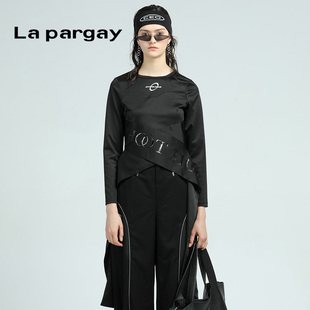 Lapargay纳帕佳2023新款女装冬季黑色长袖休闲毛衫个性休闲套头衫