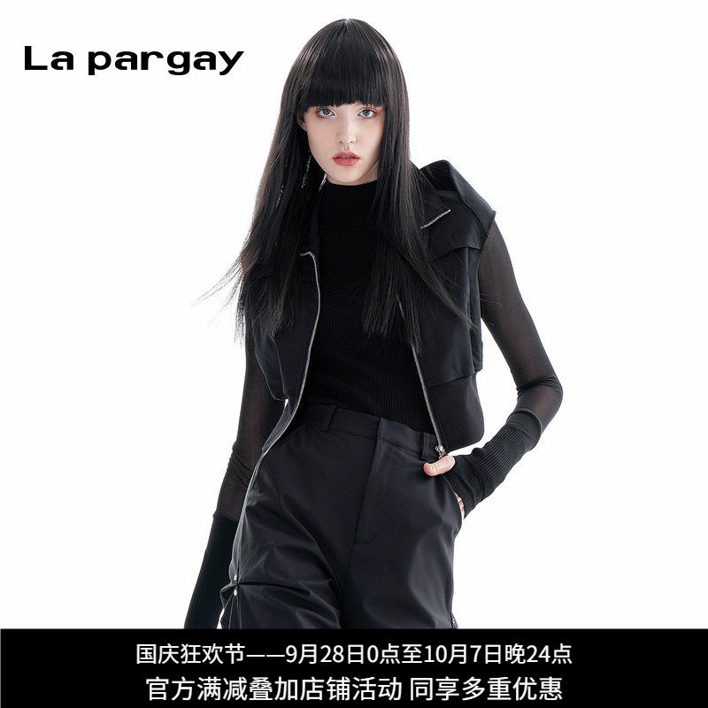 纳帕佳暗黑风连帽拉链短款马甲女