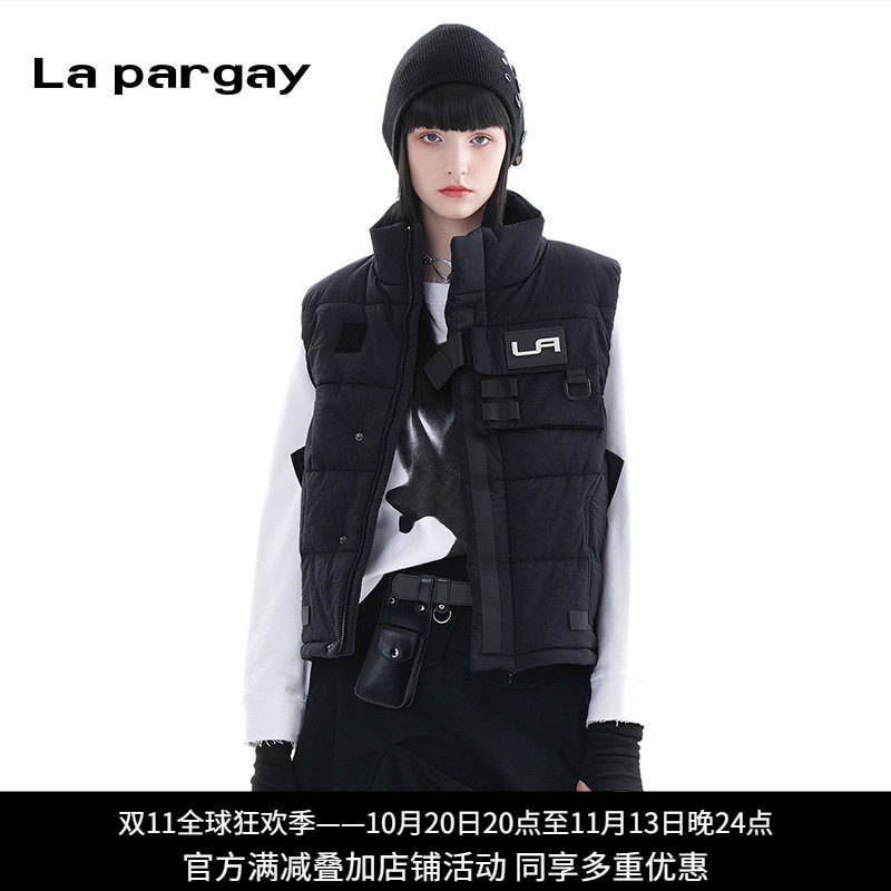 纳帕佳黑色立领工装棉马甲女