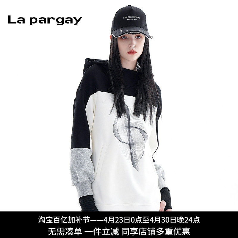 La pargay纳帕佳撞色连帽卫衣女2026上新个性宽松设计感小众上衣