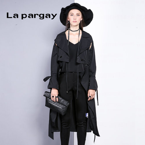 西装领拼接中长款风衣休闲