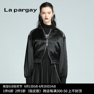 春秋季 黑色短款 女装 Lapargay纳帕佳2023新款 保暖上衣休闲宽松外套