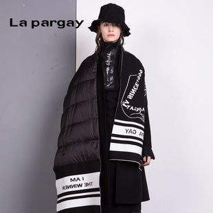 黑色中长款 Lapargay纳帕佳新款 女装 秋冬季 毛呢外套休闲大衣