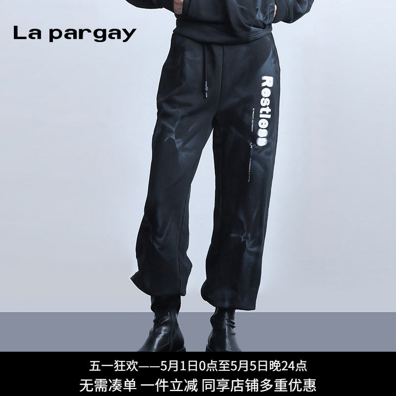 纳帕佳高腰印花长裤简约休闲裤2024春夏新款女式黑色个性百搭裤子