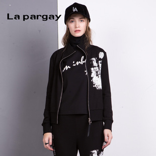 Lapargay纳帕佳2023秋冬新款 上衣潮 女式 黑白色休闲针织T恤打底衫